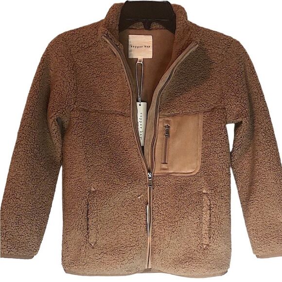 KIDS Girl Copper Key Khaki Tan Beige Faux Fur Jacket Coat Front Pocket - Picture 2 of 8